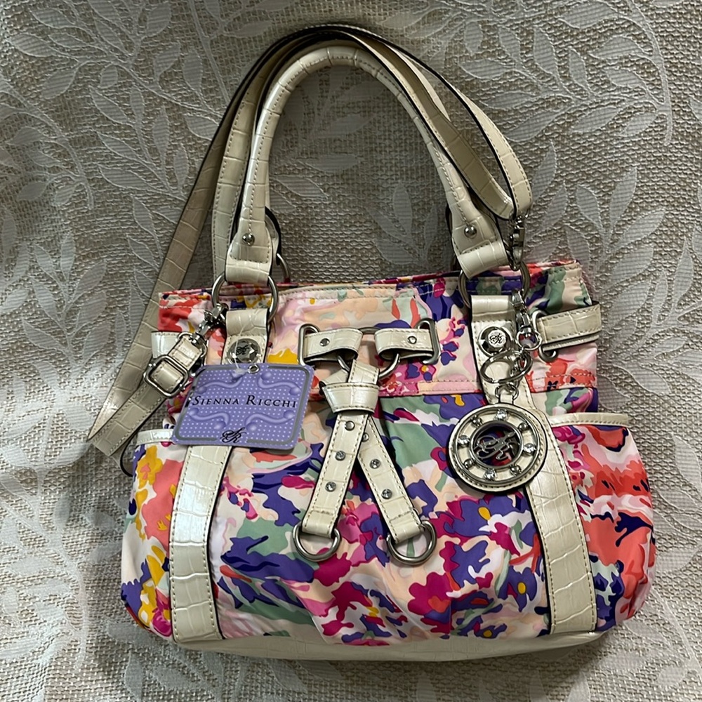 Sienna‎ Ricchi Stella Shopper Floral Medley Fabric Print Cream Moc Croc Trim